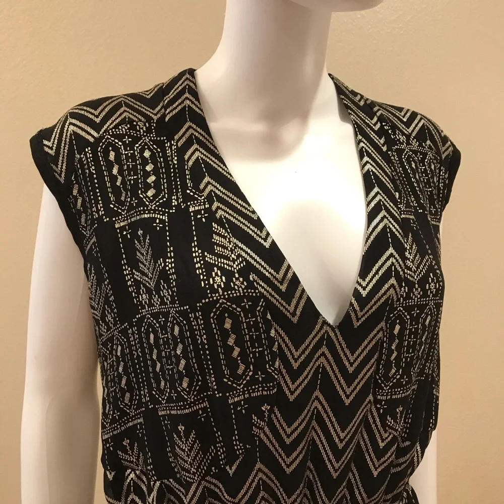Free People Black Gold Mini Dress Size XS Oversized Boho Whimsigoth Festival